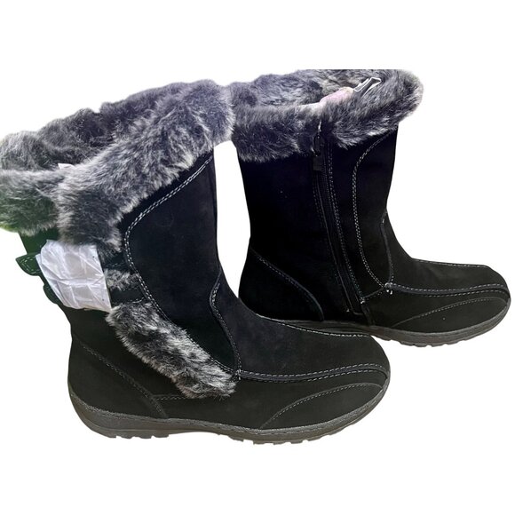 Spring Step Faux Fur Suede Winter Boots Women’s10 Black Water Resistant NEW - Picture 10 of 14